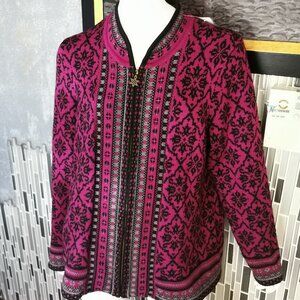 Appleseeds Womens Size XL Wool Blend Nordic Cardigan Sweater Pink/Black Full Zip